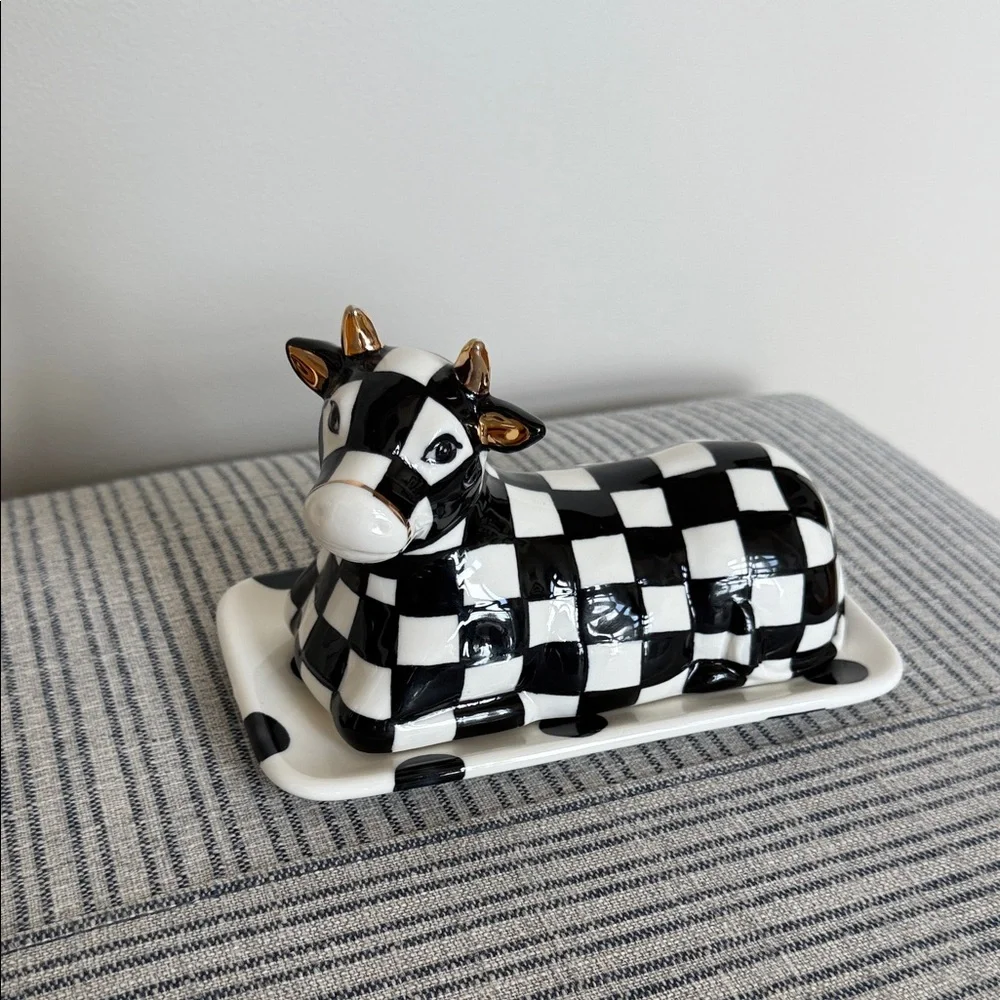 MacKenzie-Childs Courtly Check Cow Creamery Covered Butter Dish